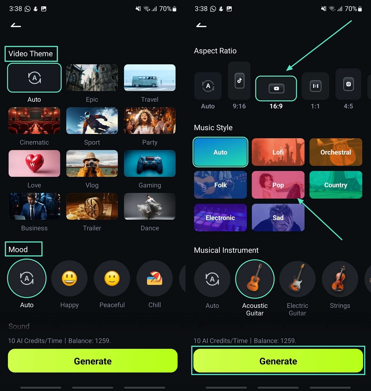 select video theme hit generate