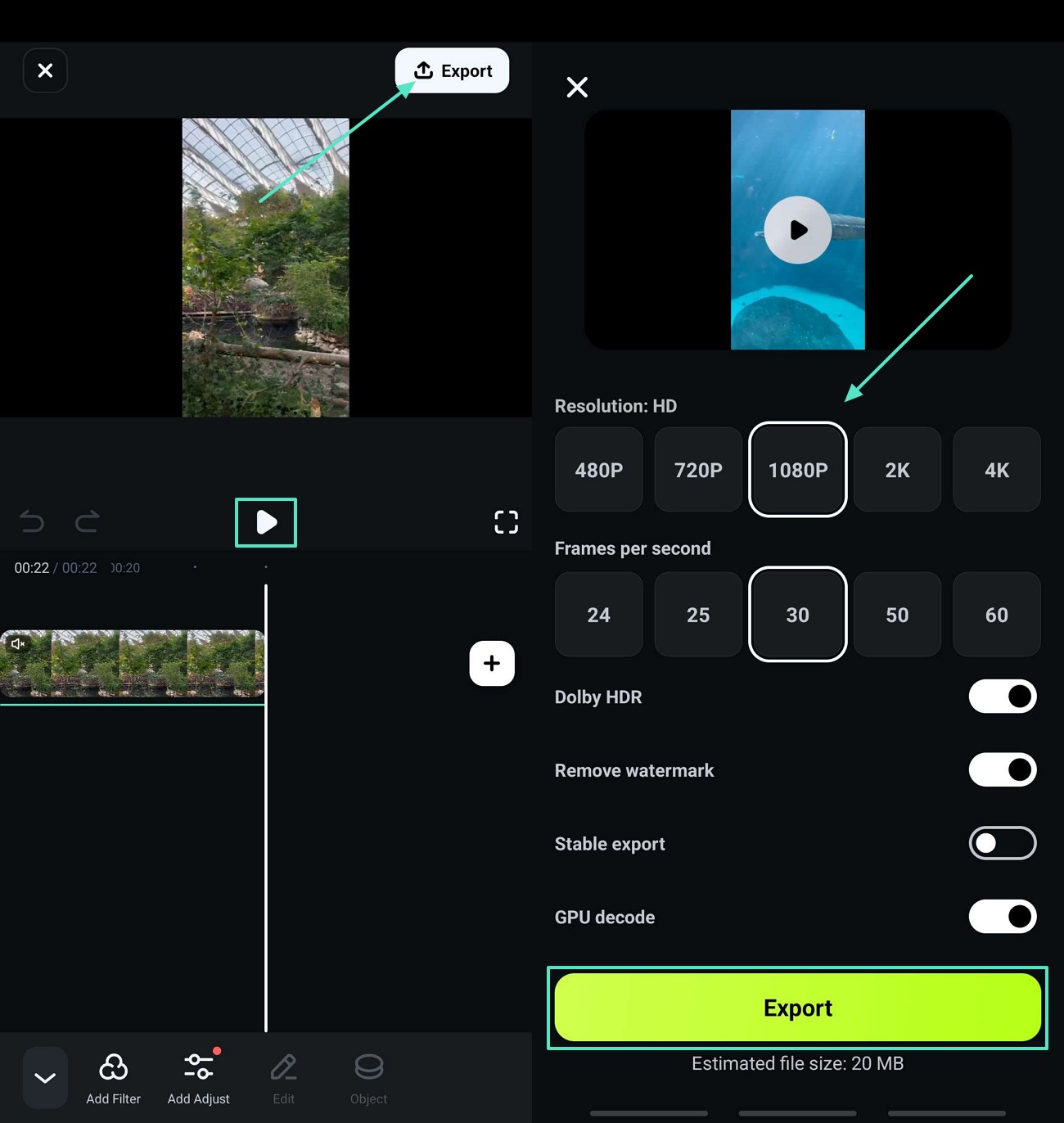 preview and export youtube video