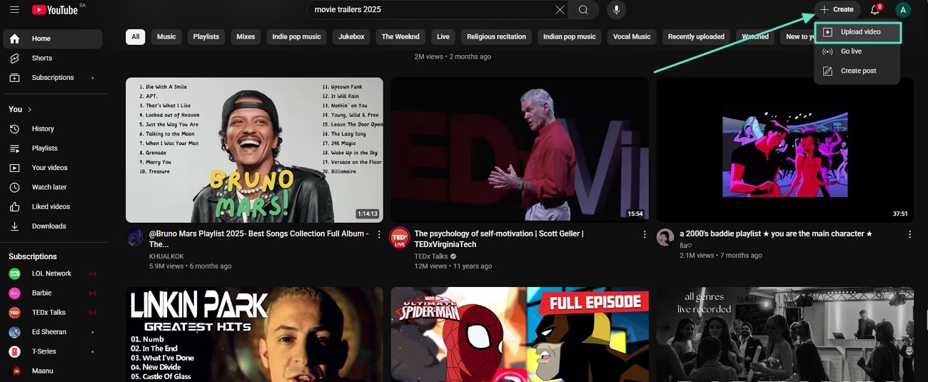 upload video youtube channel