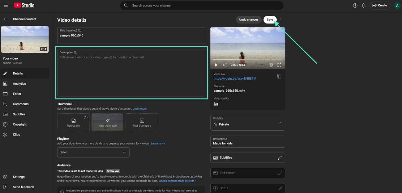 modifier la description et cliquer sur enregistrer