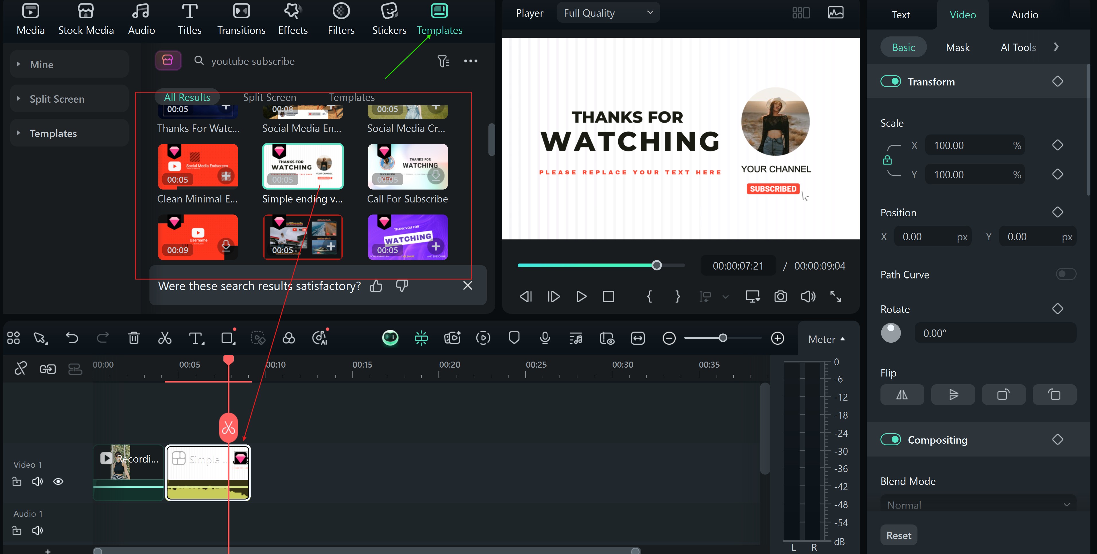 search for free youtube outro