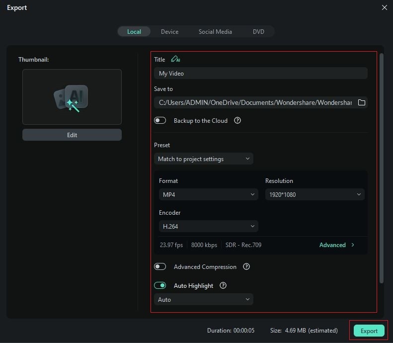 export the outro video