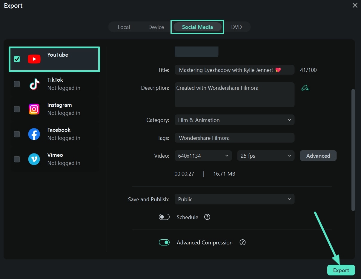 export to youtube directly