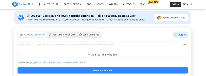 notegpt youtube subtitle downloader