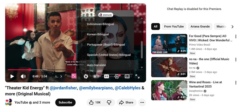 youtube auto translate subtitle