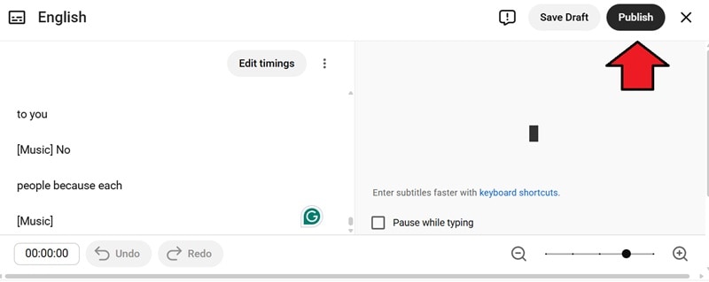 publish the automatic captions