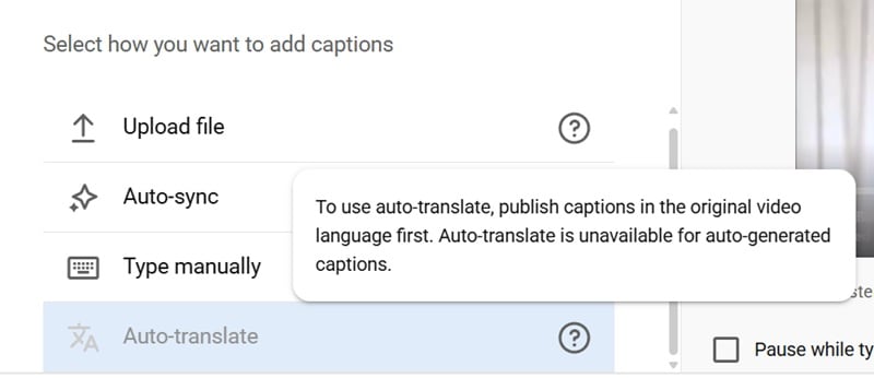 auto translate youtube not working