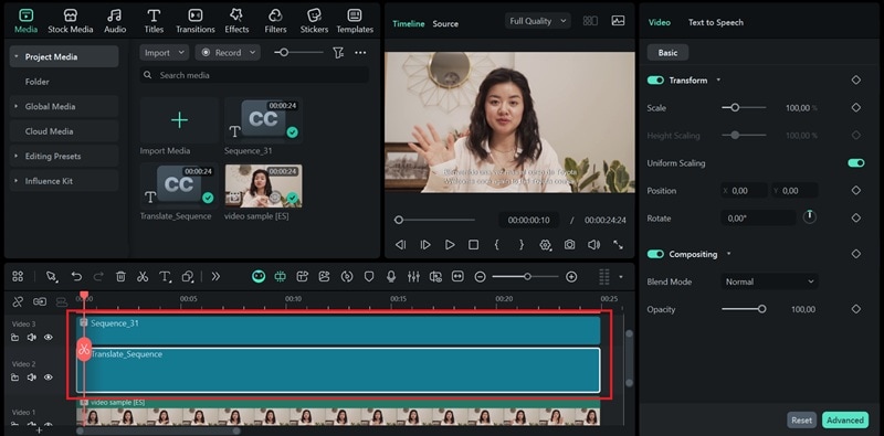 preview generated subtitle on timeline