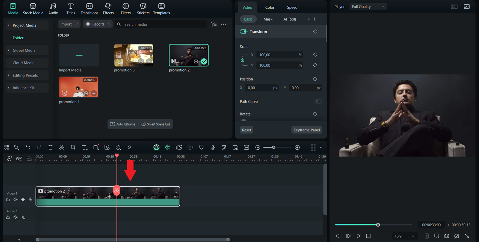 drag your video into the editing timeline