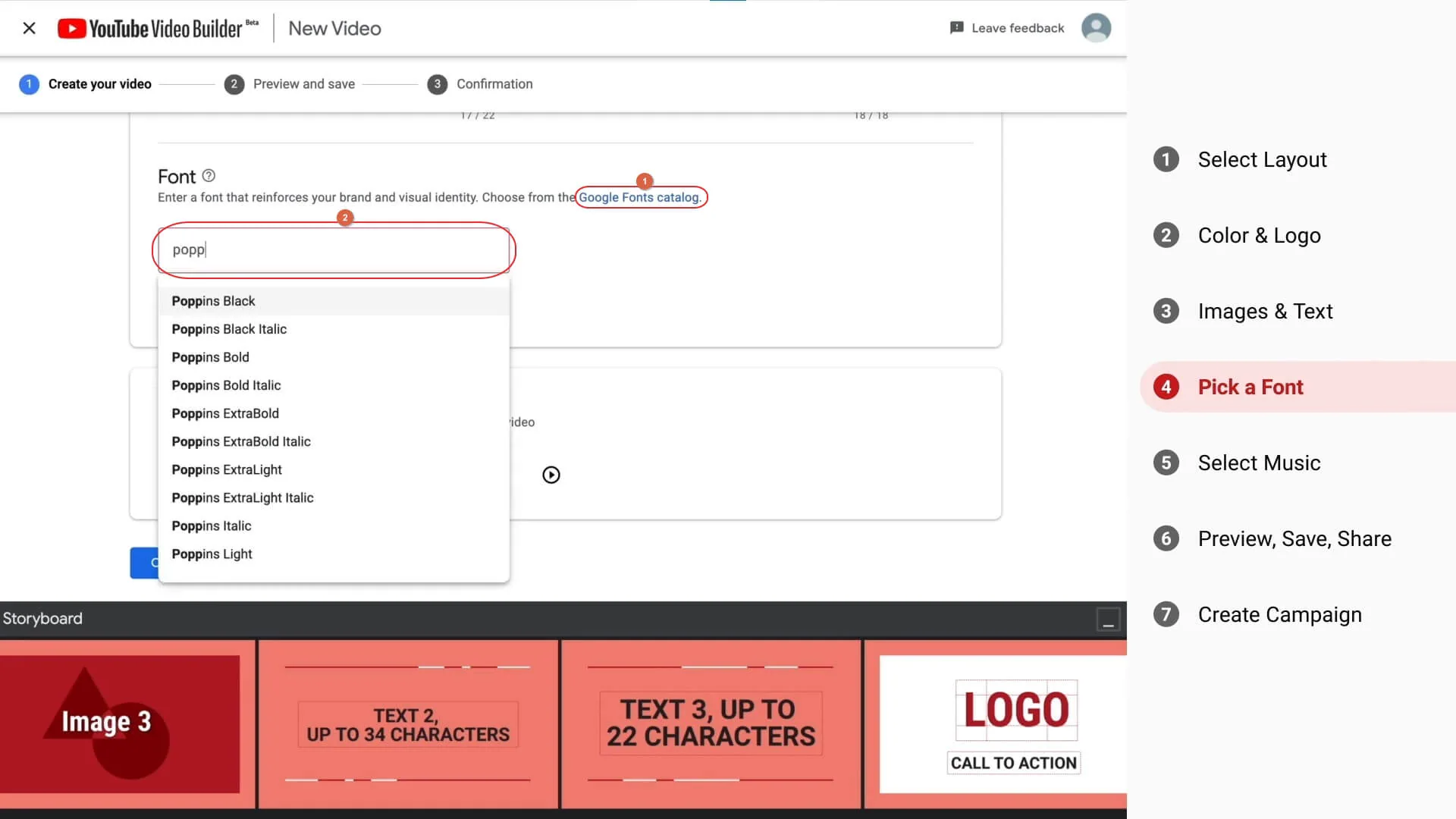 Créer une vidéo avec YouTube Video Builder - changer la police 