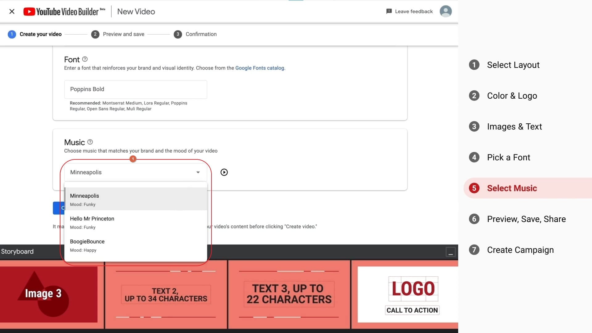 Create video with YouTube Video Builder with music 