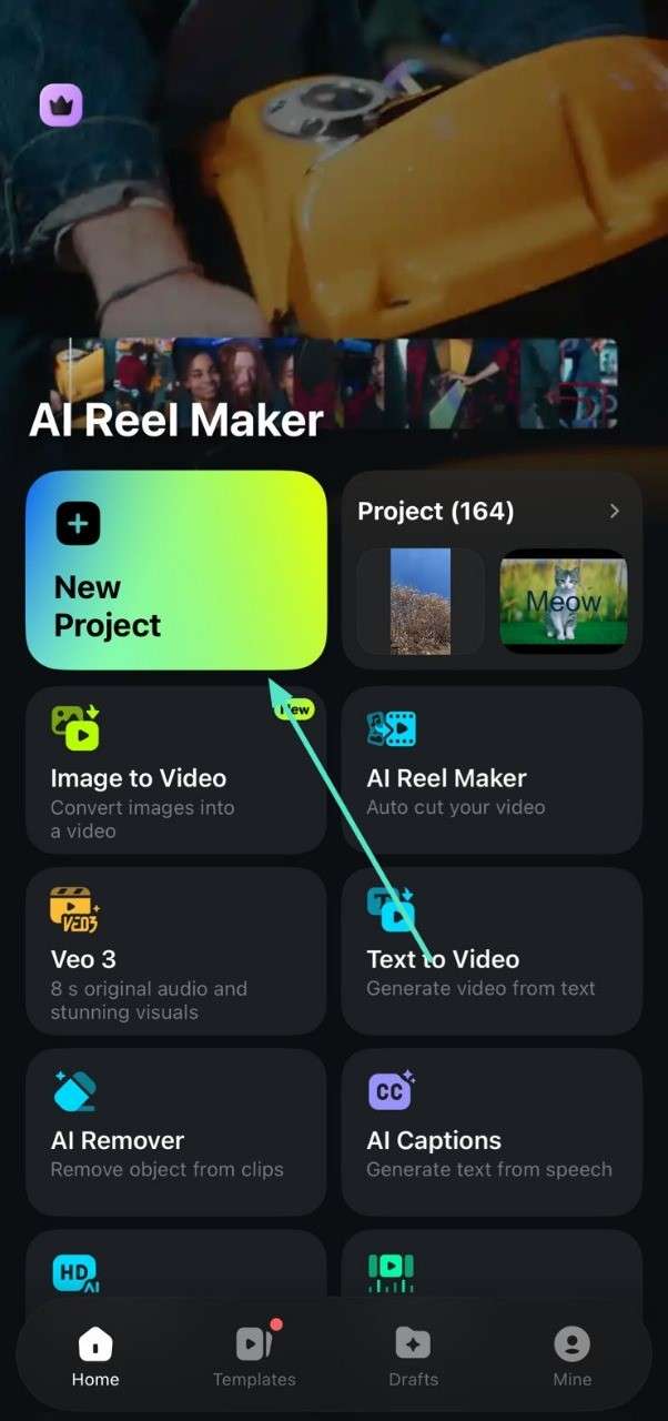 launch filmora app start new project