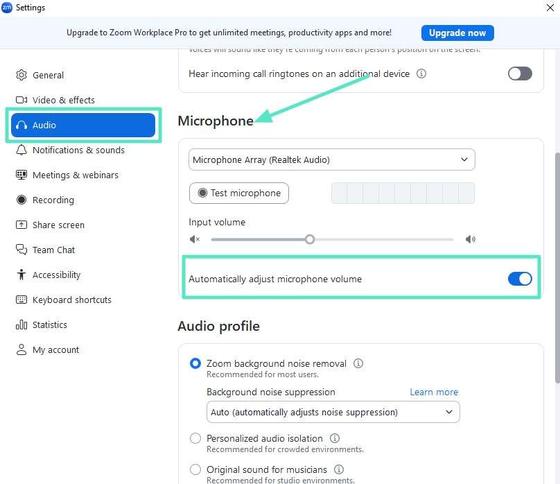 automatically adjust microphone volume