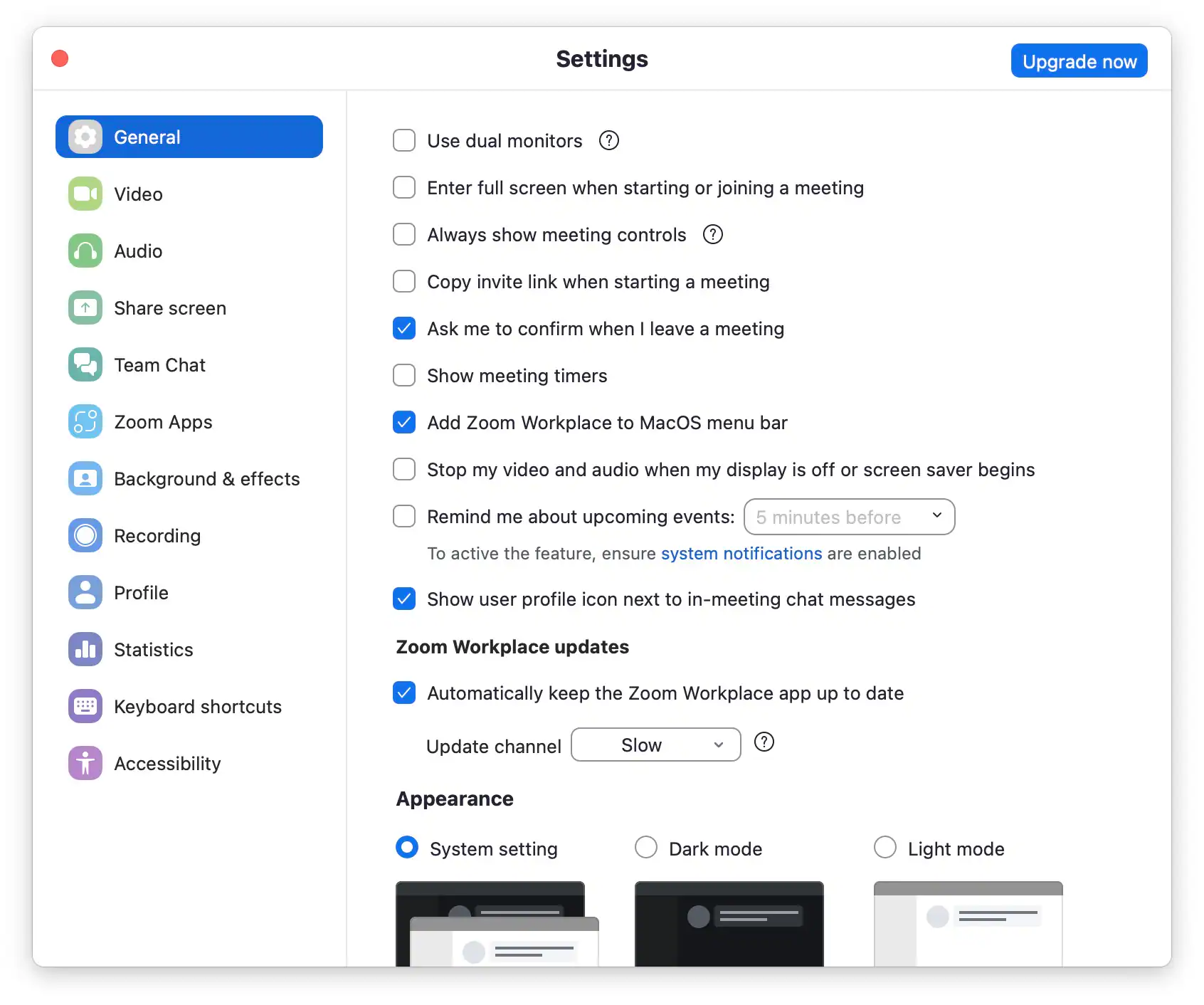 open settings on zoom app