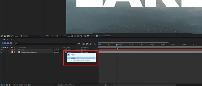 set track matte to text layer