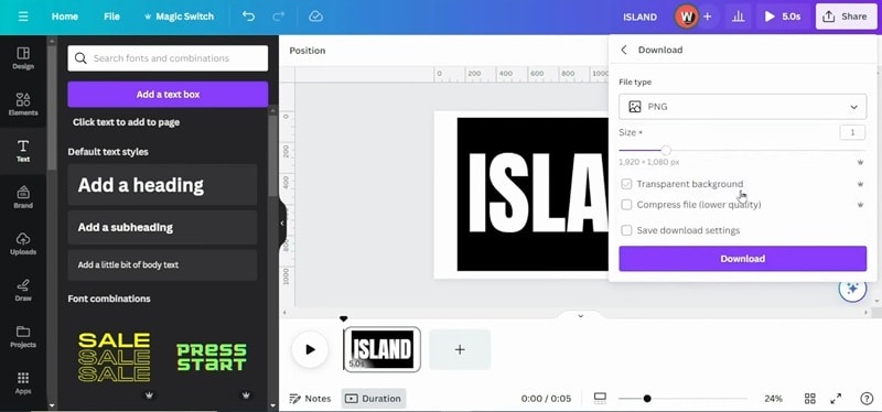 save text image in png