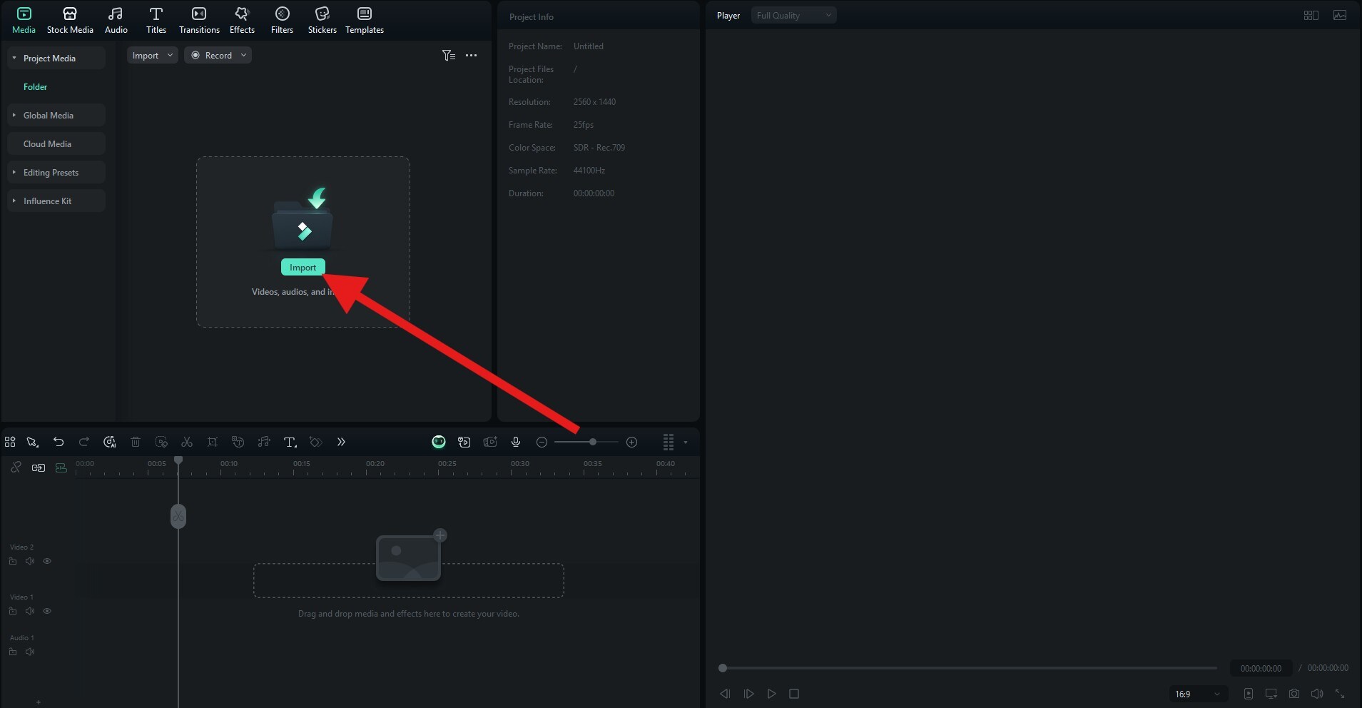 click to import media filmora desktop