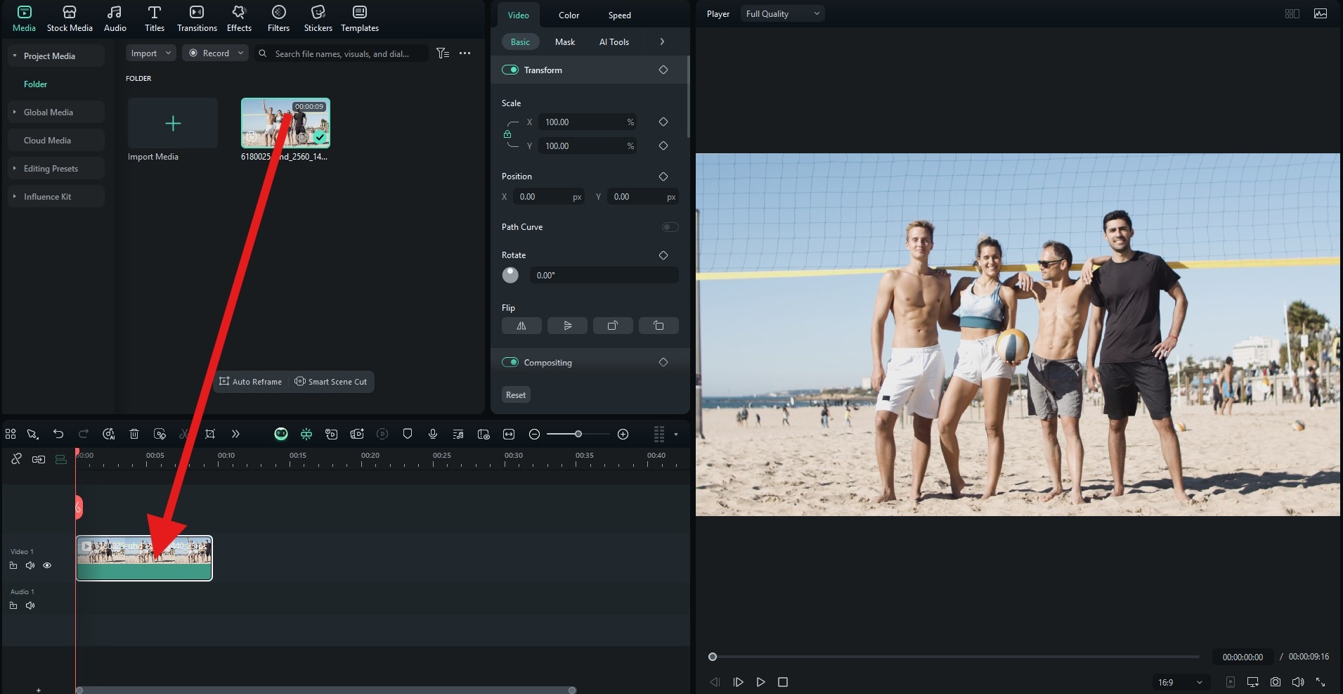 drag video clip to timeline filmora