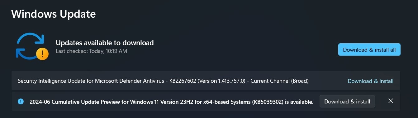 download and install updates