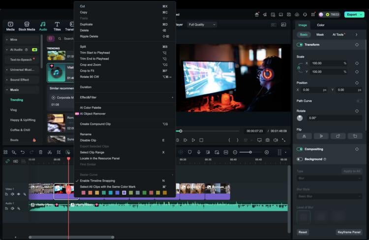 trim and cut non-linear editing filmora