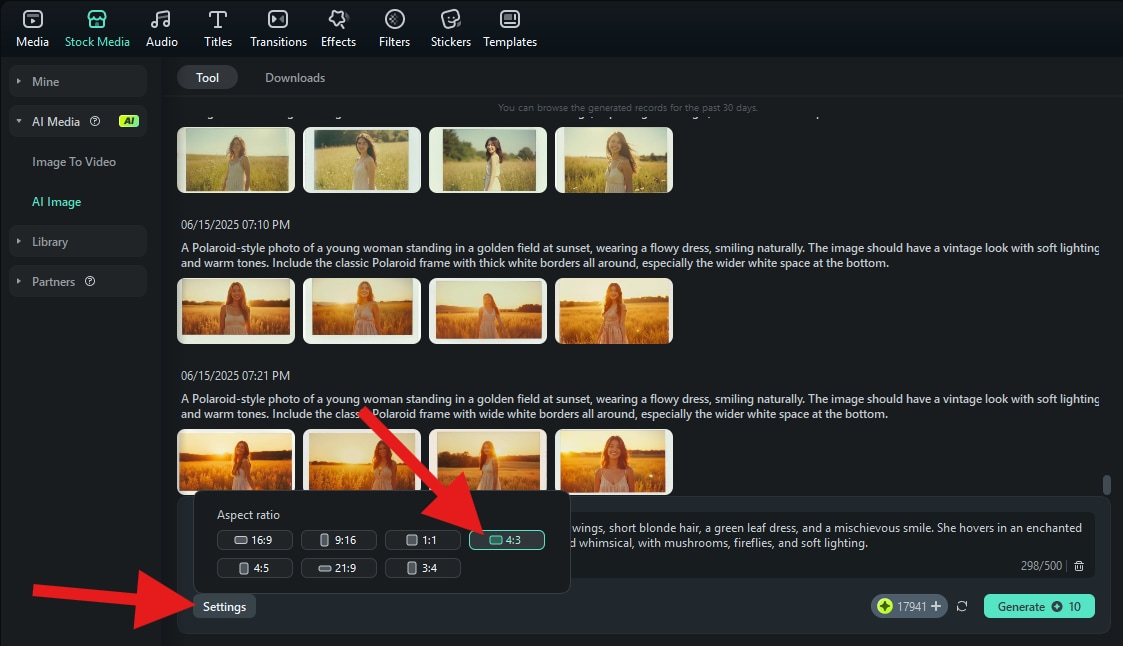 select aspect ratio for generated image
