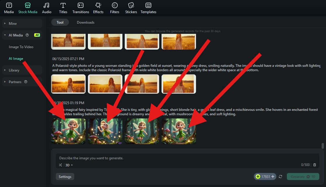 review fairy images generated in filmora