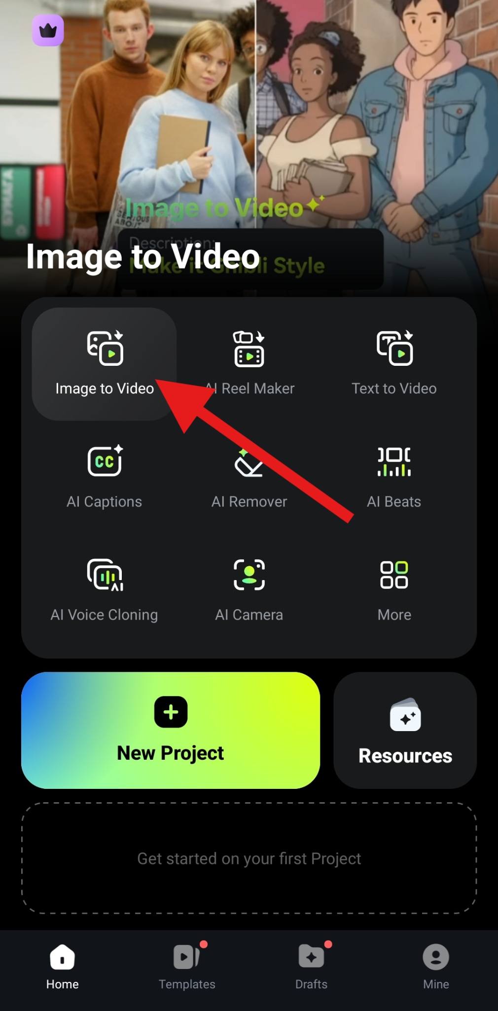create a new project filmora mobile