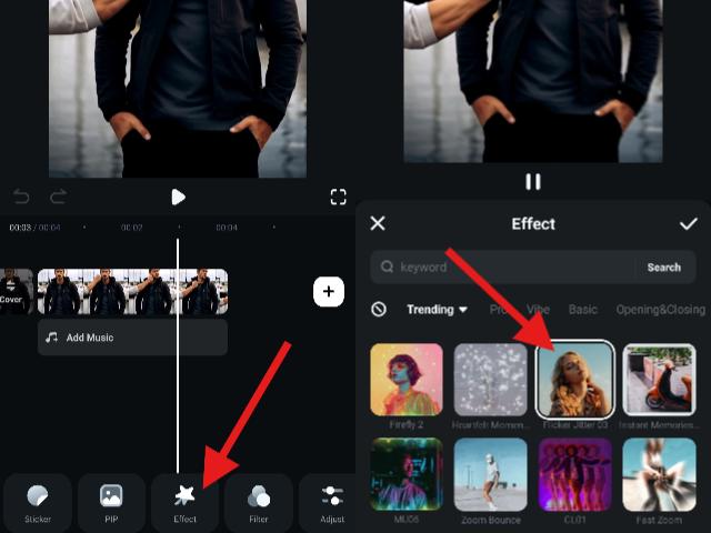 add effects to filmora mobile project
