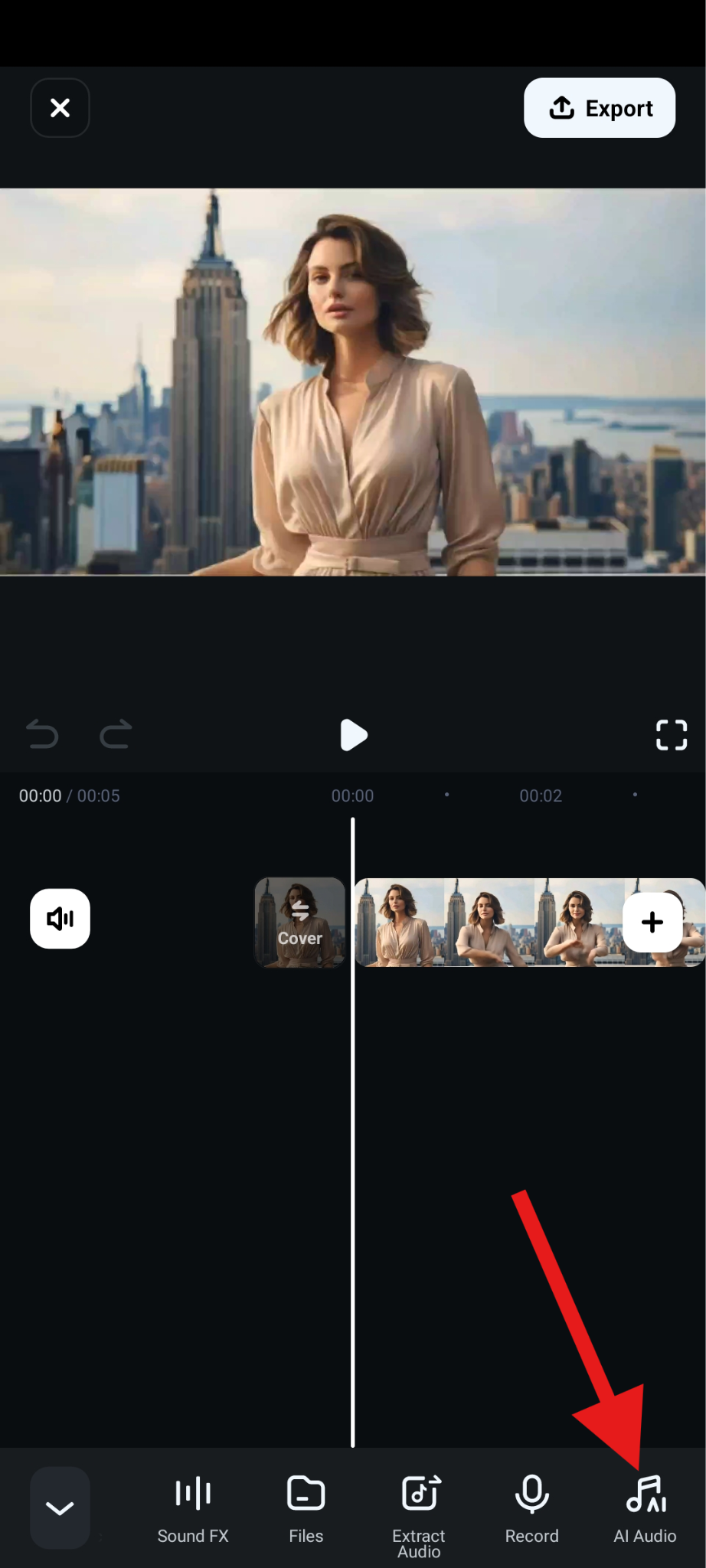 find ai audio section in submenu