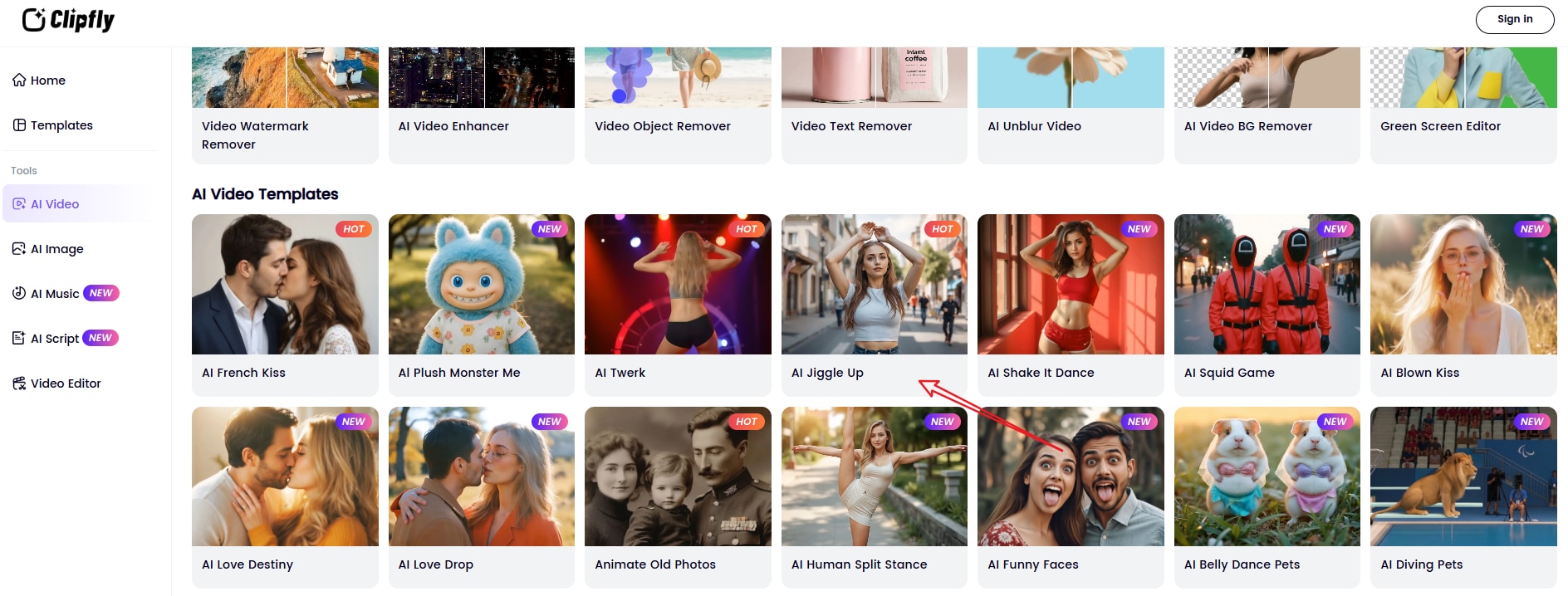 clipfly ai jiggle up video template