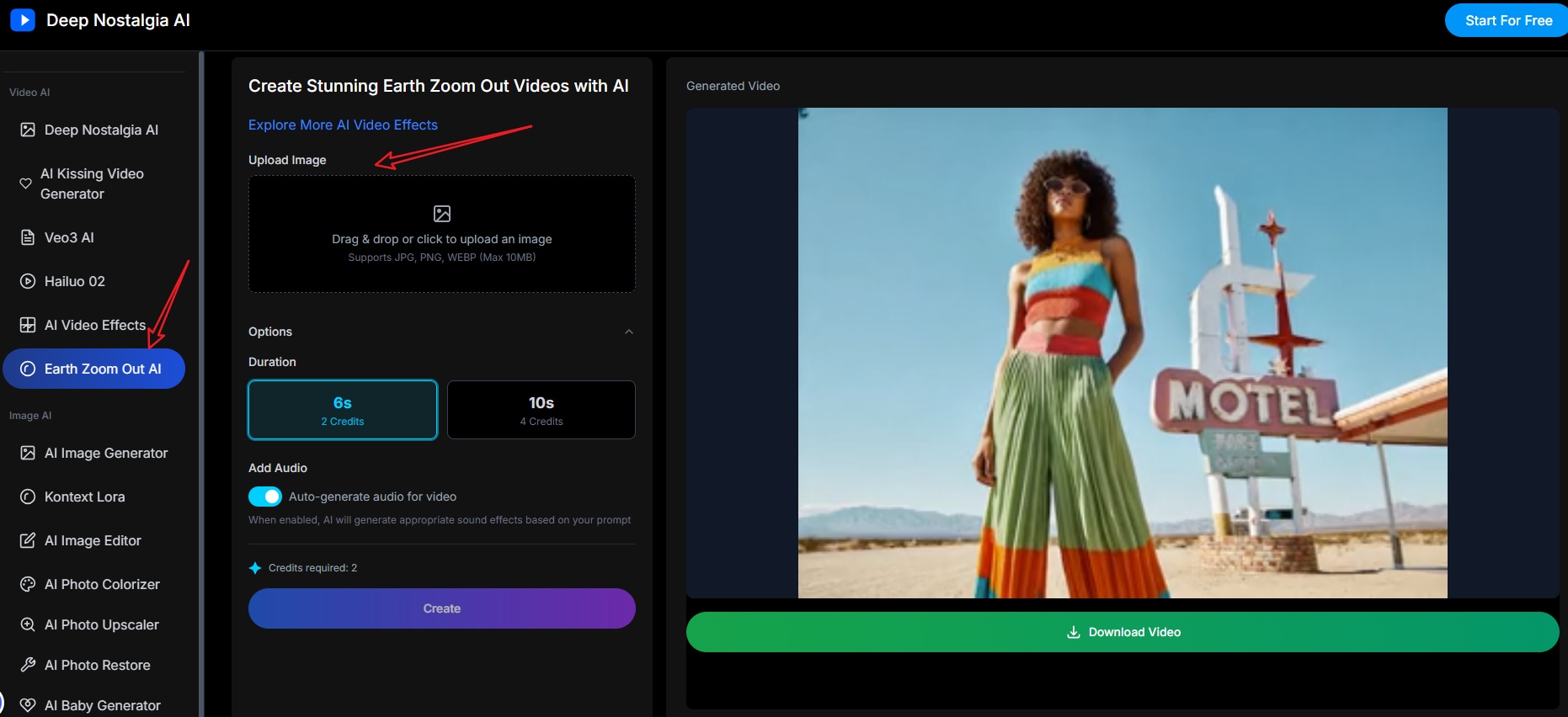 upload a picture to apply earth zoom out ai filter