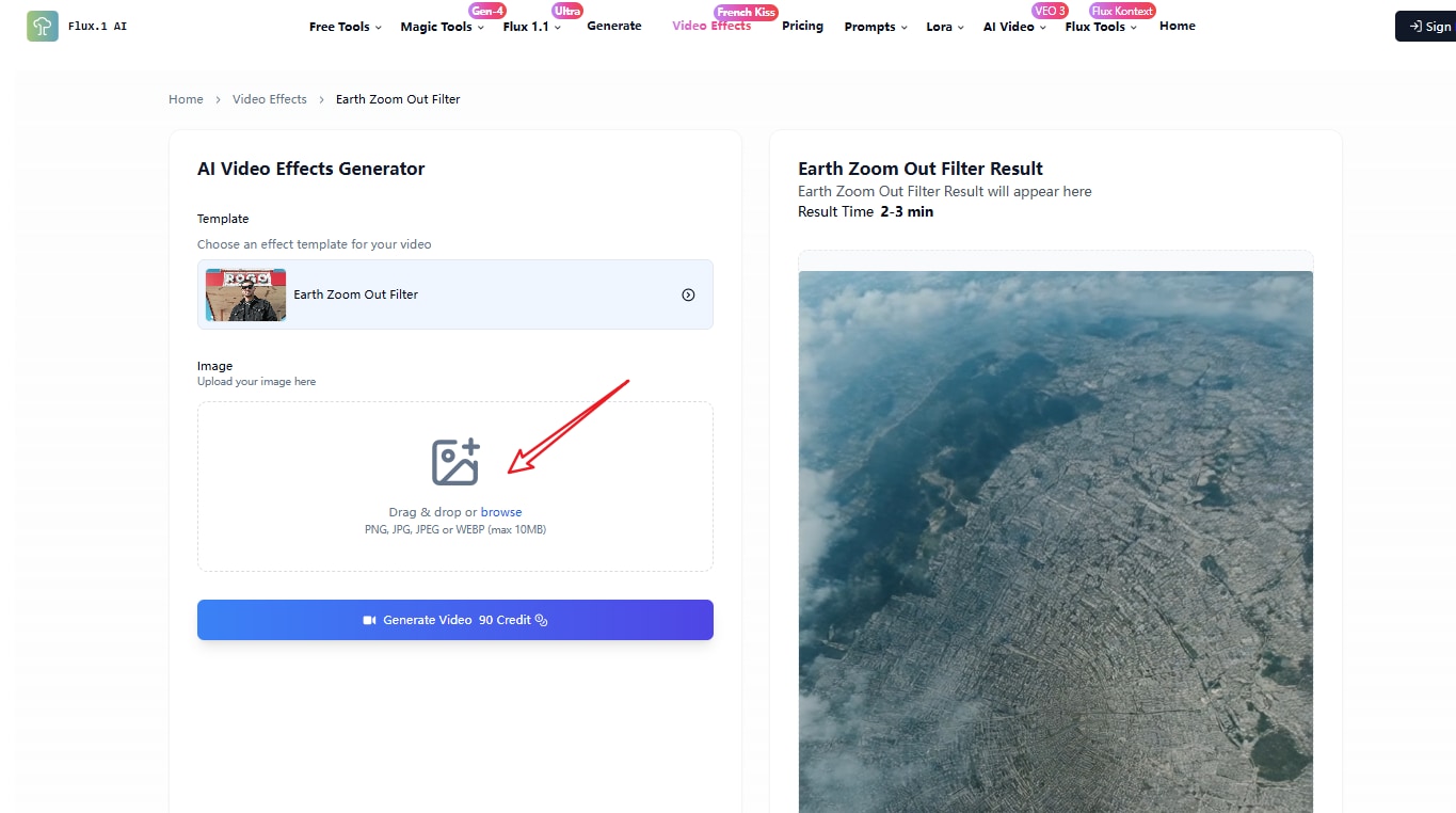 upload image to flux earth zoom out filter