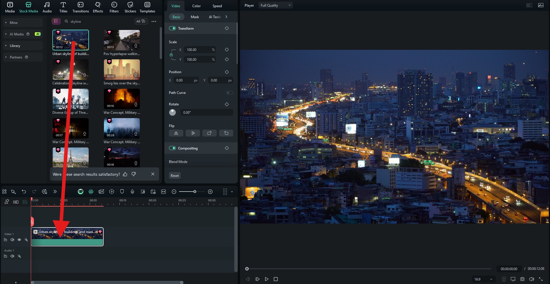 drag establishing shot to timeline filmora