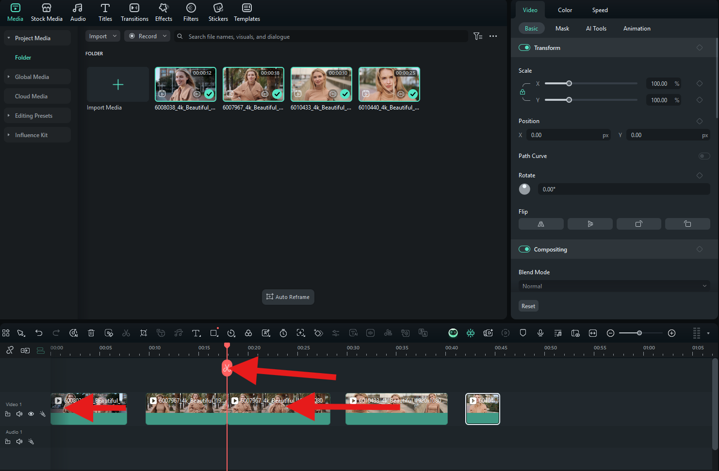 organize video timeline in filmora pc
