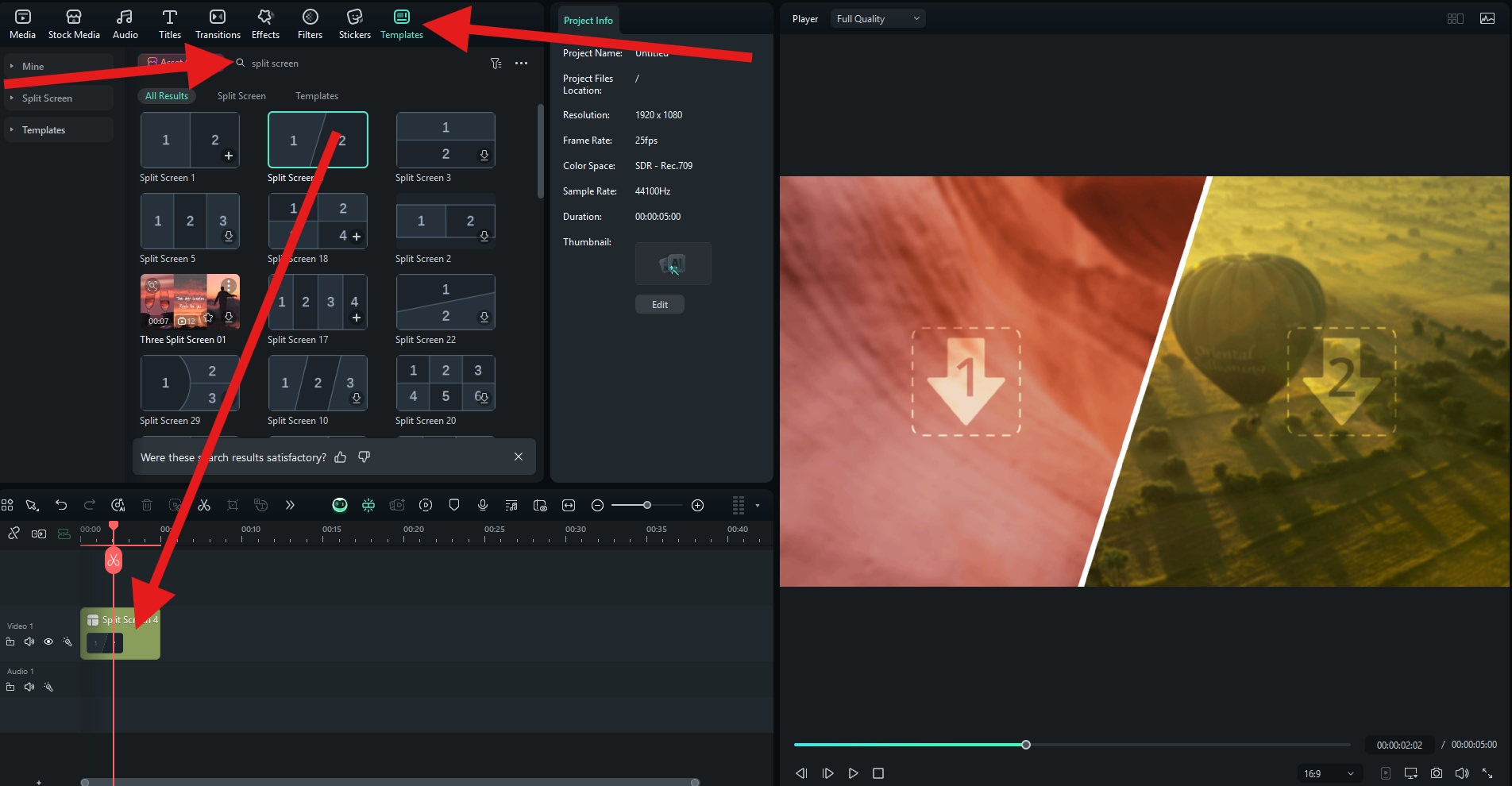 use split screen templates filmora pc