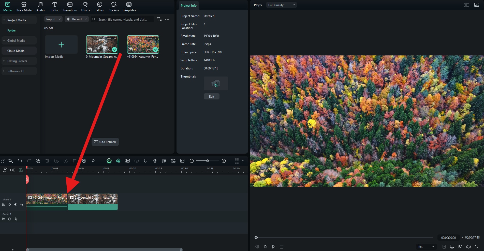 drag videos to editing timeline filmora