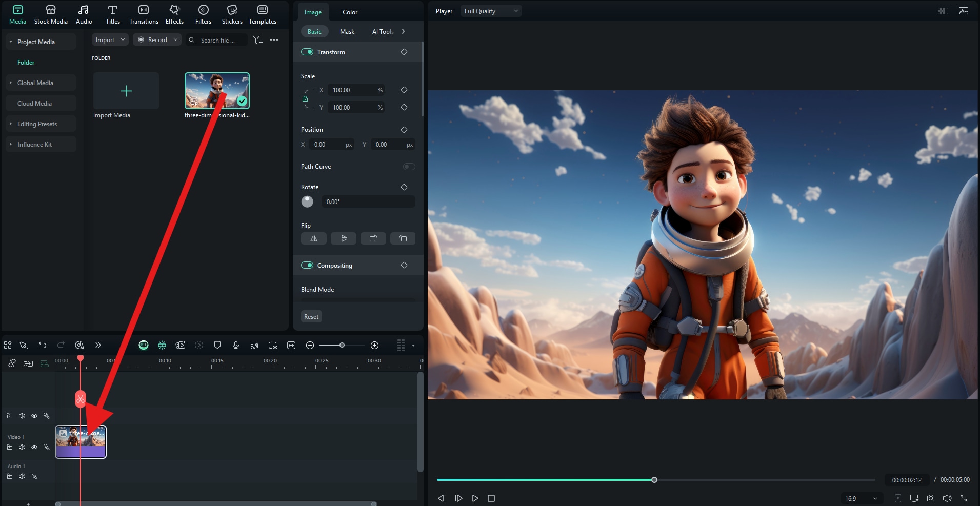 drag image to timeline filmora pc