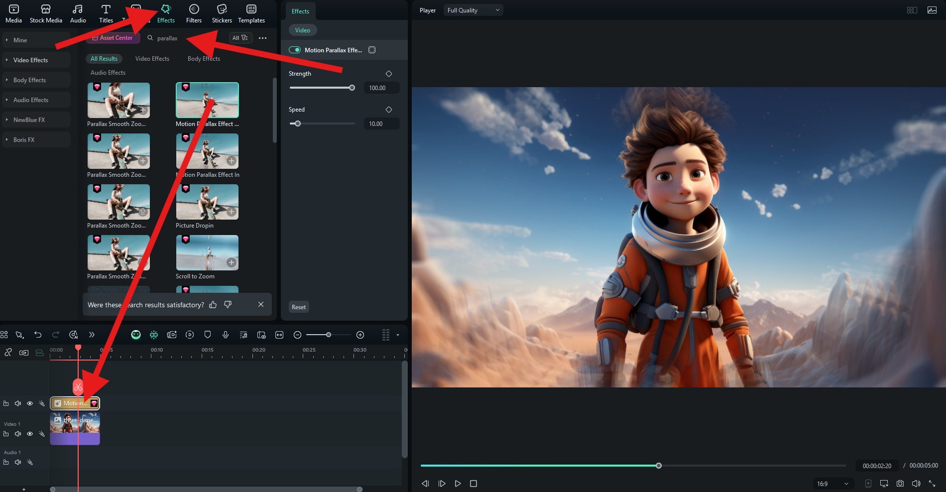 add parallax effect to image filmora