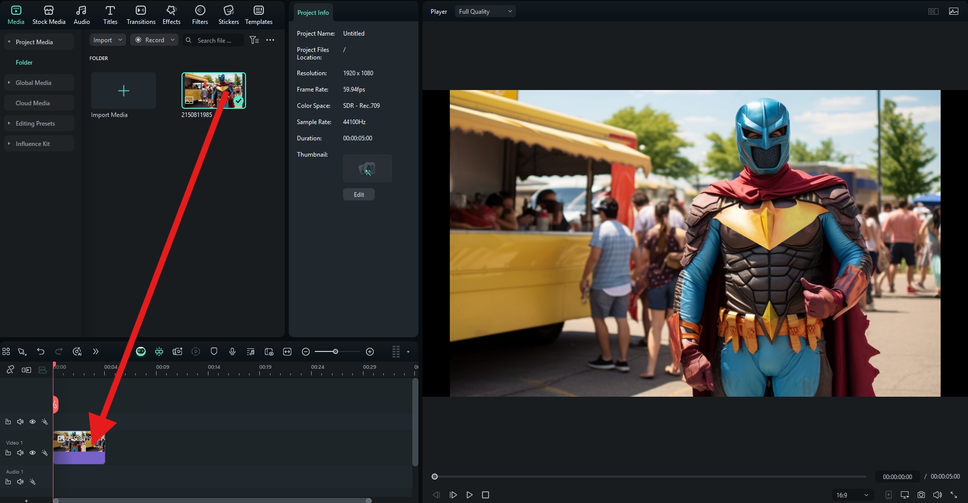 drag photo to timeline filmora pc