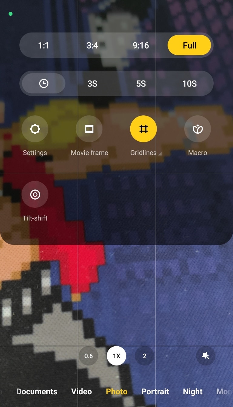 activate gridlines using stock android phone