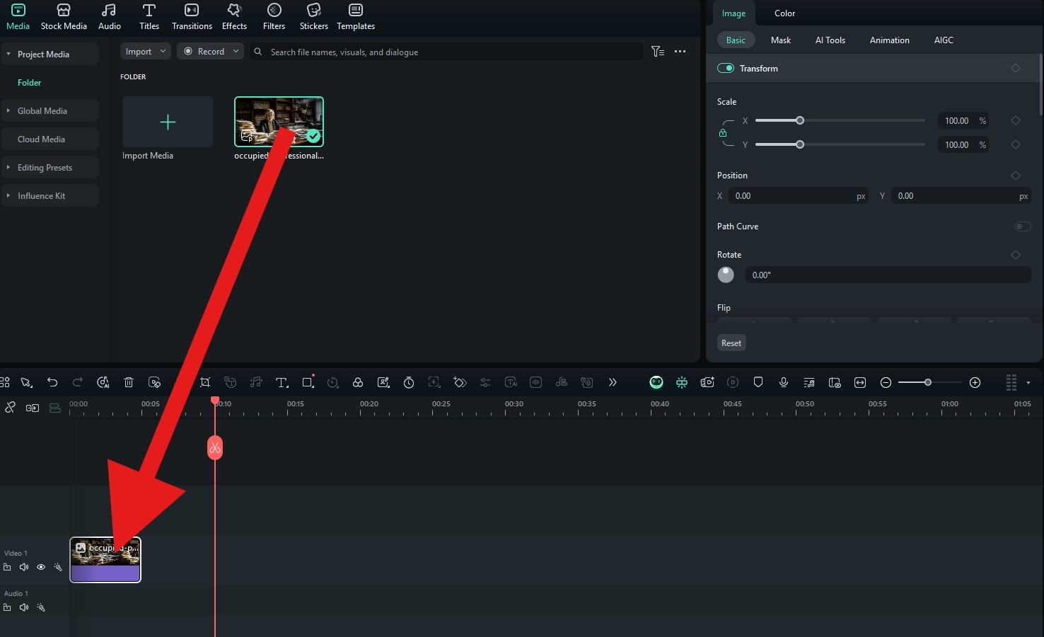 drag still image to timeline filmora