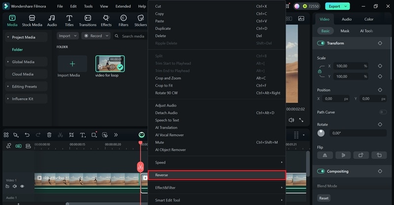 reverse video for boomerang effect