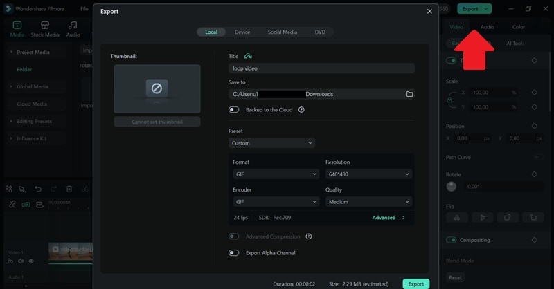export looping video from filmora
