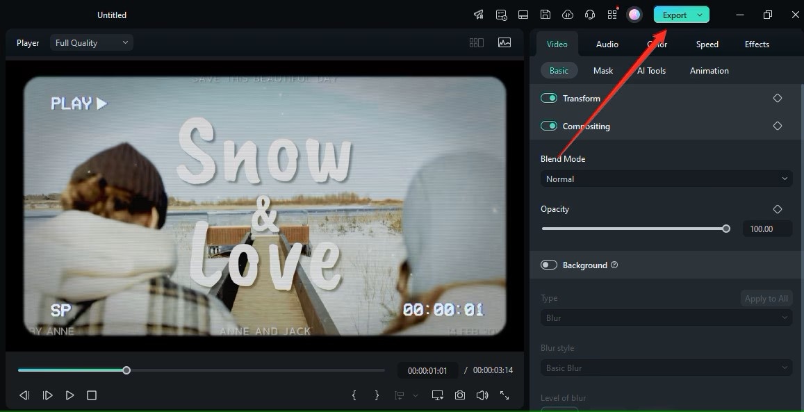 preview and export filmora masterpiece