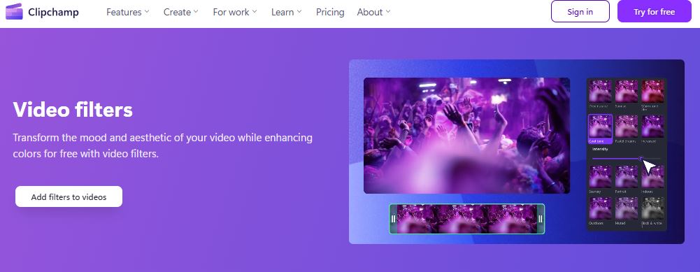 clipchamp online filter tool