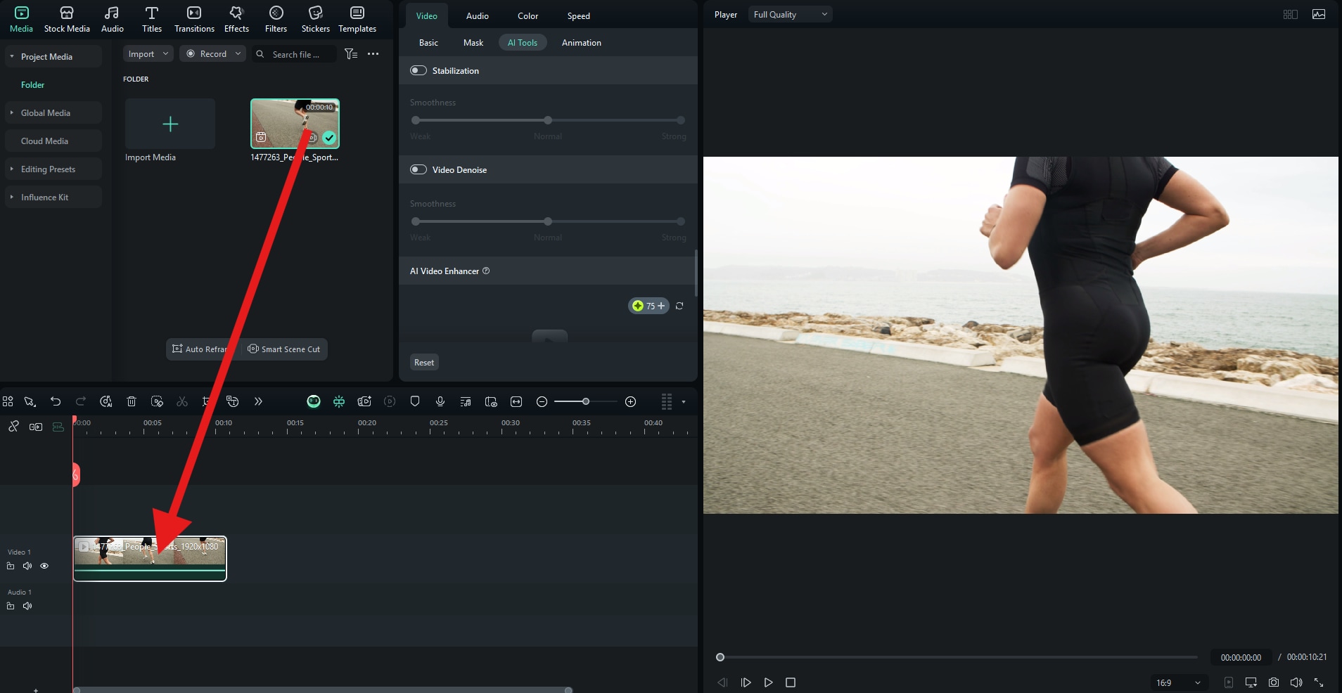 drag video to editing timeline filmora
