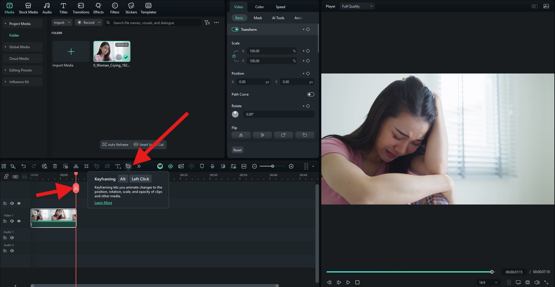 add second keyframe using filmora pc