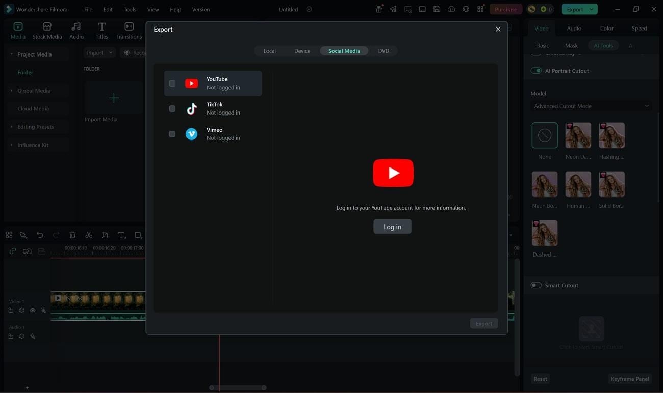 filmora social media export options