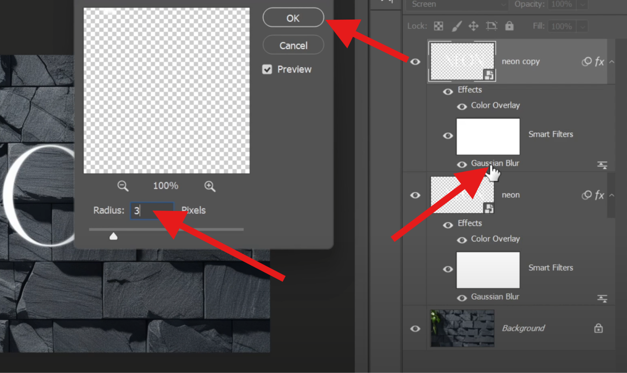 set gaussian blur radius to three