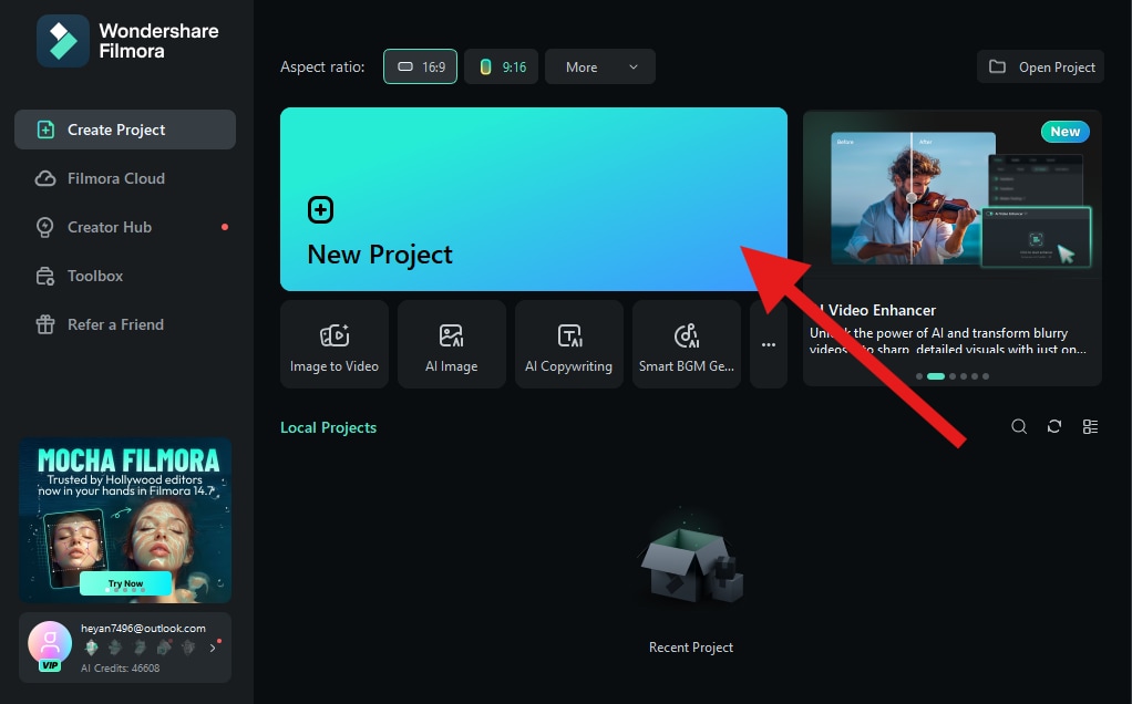 create a new project filmora pc